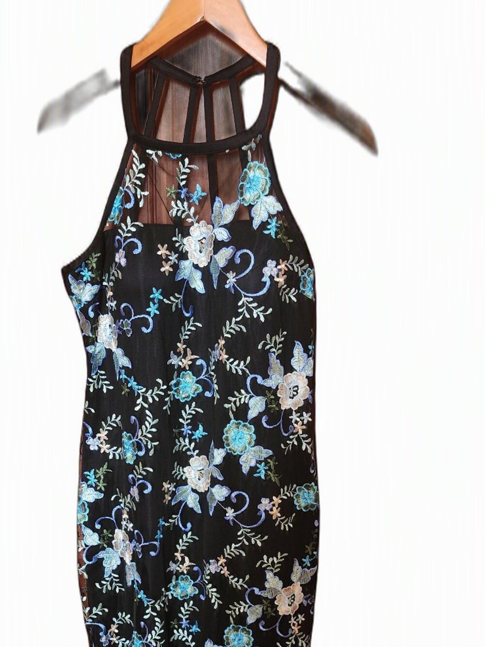 Strappy Embroidered Black Cocktail Dress by Guess, Size 14